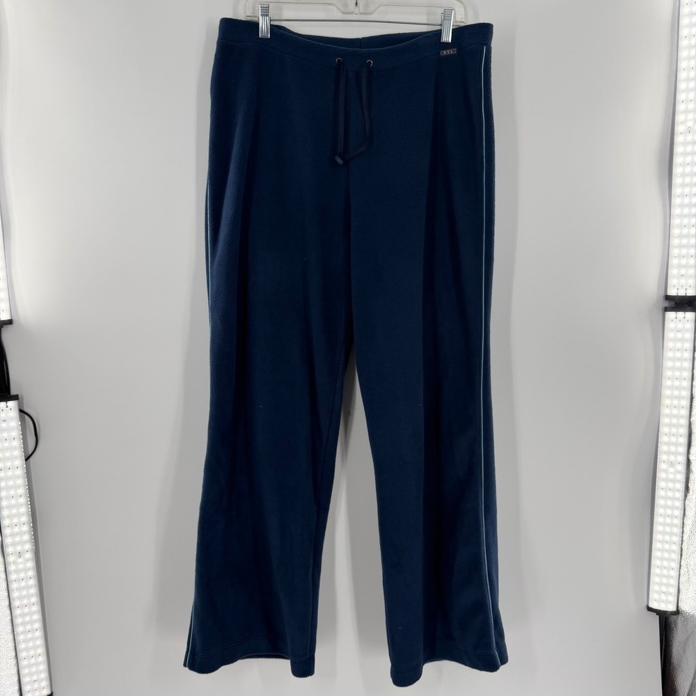 NYL New York Laundry Navy Blue Fleece Lounge Pants Wide Leg XL Drawstring